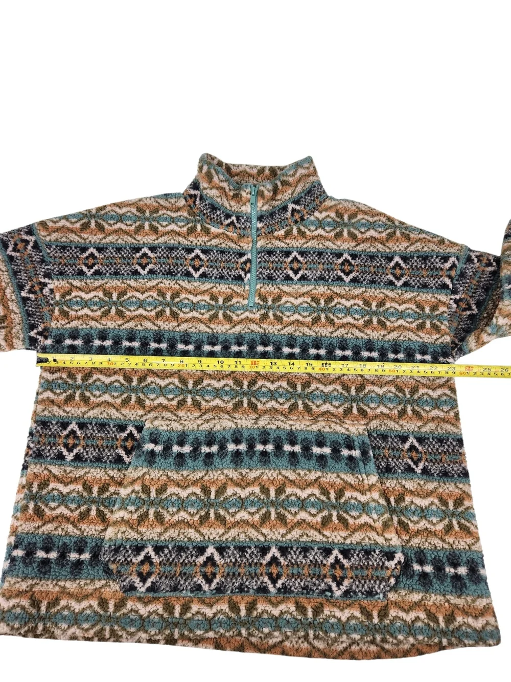 American Eagle Sherpa Fleece Pullover Medium Fair Isle Aztec 1/4 Zip Cozy